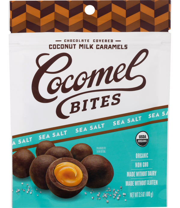 Cocomels Dairy Free Organic Coconut Milk Caramel Bites Sea Salt Chocolate 3.5 Oz