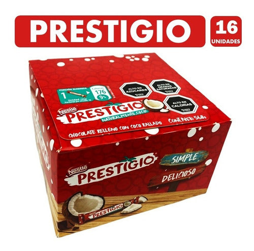 Prestigio Chocolate Relleno con Coco, Caja de 16 Unidades