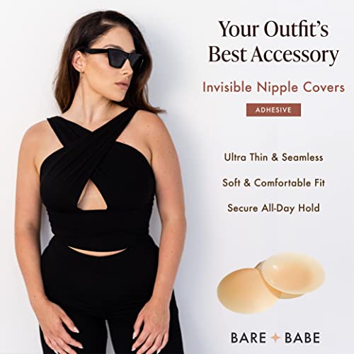 Bare Babe Reusable Silicone Nipple Covers - Waterproof, Nude, 4 Shades - Sticky Breast Stickers for Strapless Dress (Creme)