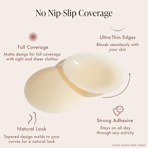Bare Babe Reusable Silicone Nipple Covers - Waterproof, Nude, 4 Shades - Sticky Breast Stickers for Strapless Dress (Creme)