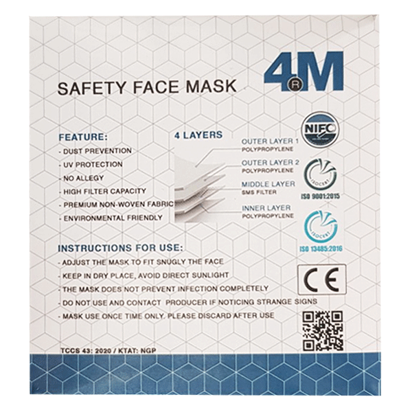 4M 4 Layers Surgical Face Mask With Ear Loop Disposable 50ct