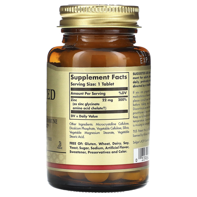 Solgar Chelated Zinc Tablets 100ct