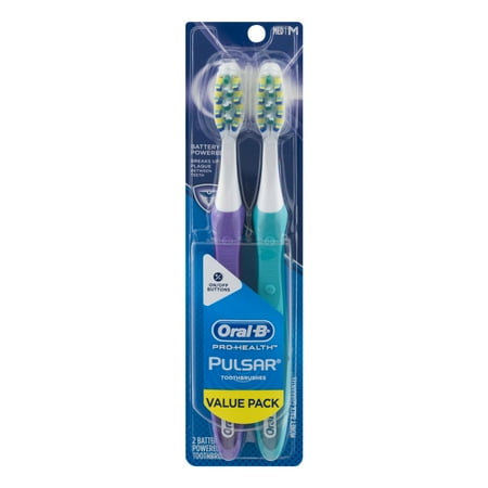 Oral-B, Pro-Health, Pulsar Battery Powered Toothbrush, Medium, 2 Pack