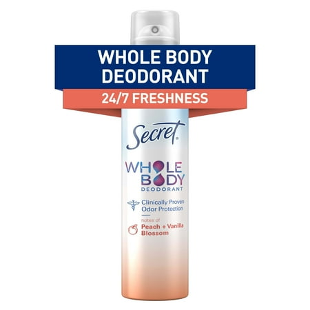 Secret Women's Whole Body Deodorant Aluminum Free Spray Peach & Vanilla 3.5oz