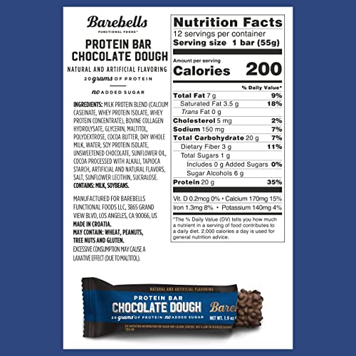Barebells Chocolate Dough Protein Bars, 20 g Protein, 1.94 oz, 12 ct