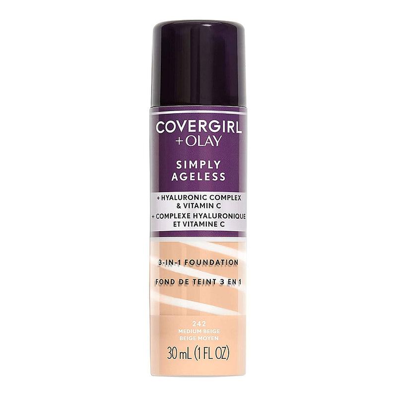 COVERGIRL+Olay Simply Ageless 3-in-1 Liquid Foundation Medium Beige, 1 Oz