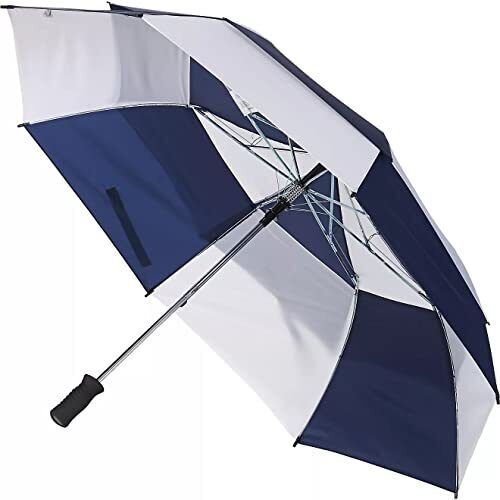 Totes Golf Size Auto Open Vented Stick Umbrella with Sunguard Technology, Navy White