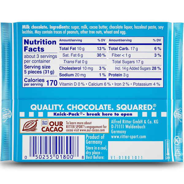 Ritter Sport Alpine Milk Chocolate 3.5Oz