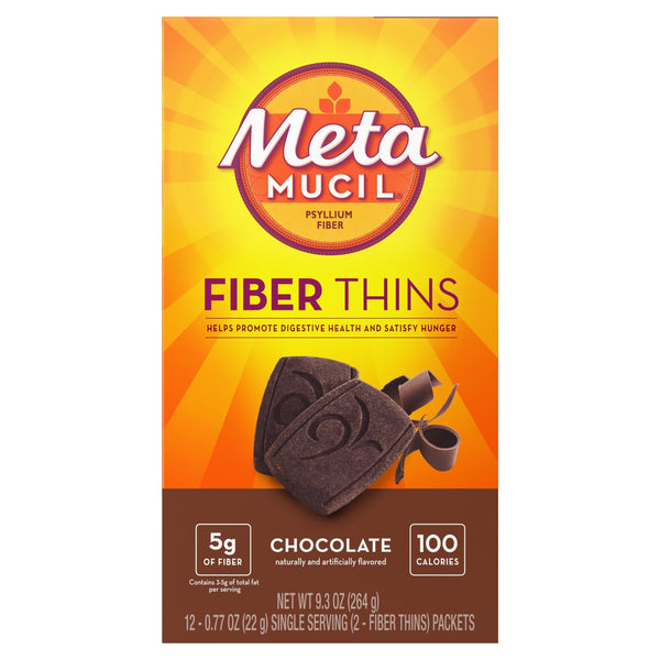 Metamucil Psyllium Fiber Thins, Chocolate, 12 Servings
