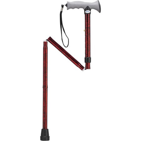 Drive Medical Adjustable Height Folding Cane, Gel Grip, Red Crackle