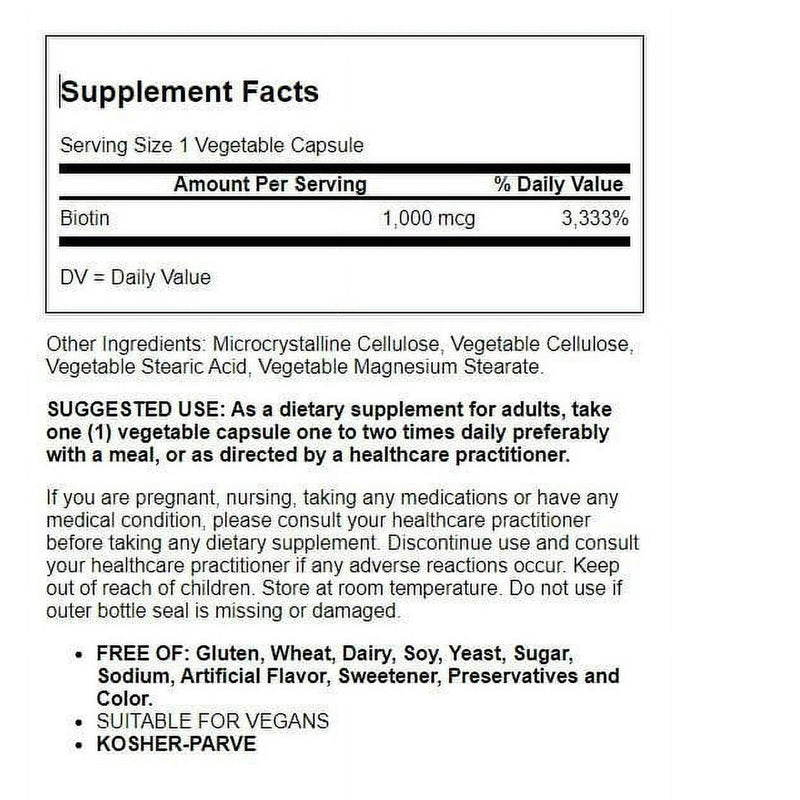 Solgar Biotin Vegetable Capsules 1000mcg 100ct