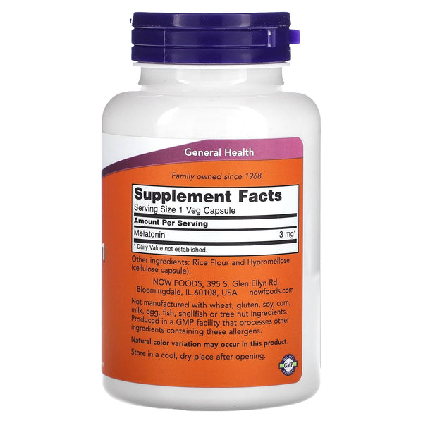 Ahora cápsulas vegetales de 3mg de melatonina 180ct