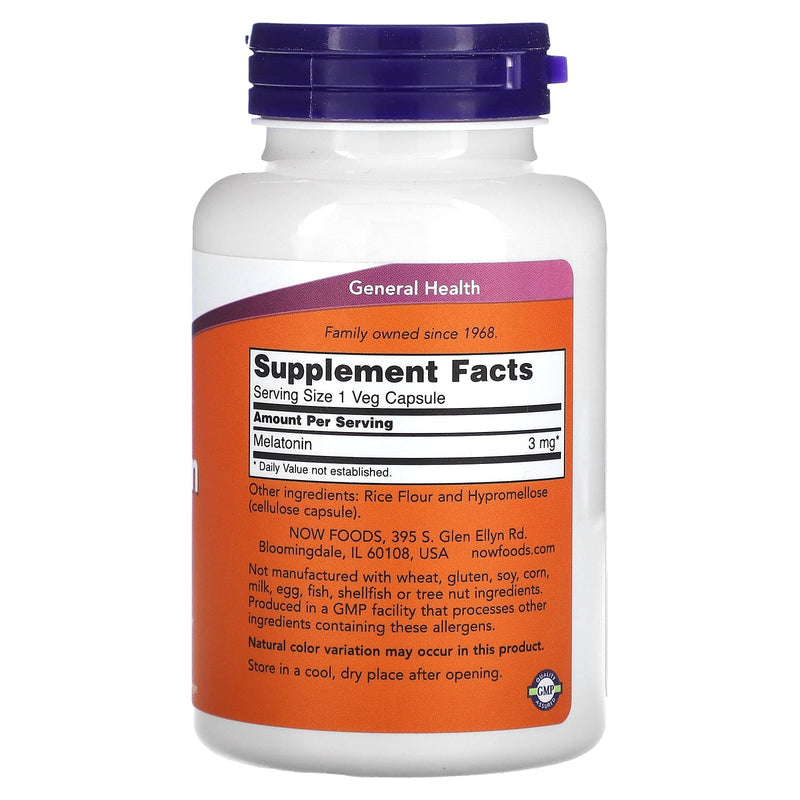 Ahora cápsulas vegetales de 3mg de melatonina 180ct