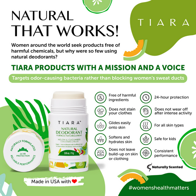 TIARA Natural Deodorant,Aluminium and Gluten Free deodorant Melon and Cucumber natural scent