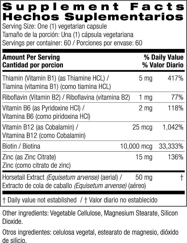 Bio nutrición cápsulas de biotina de cabello sano 60ct