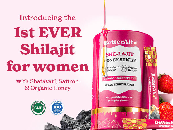 BetterAlt She-Lajit Honey Sticks Shatavari & Saffron Strawberry 30 Sticks