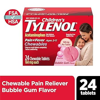 Children's Tylenol Pain + Fever Relief, 24ct Bubble Gum Chewables