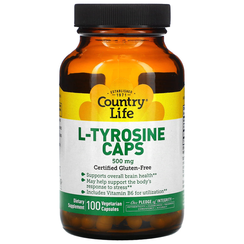 Country Life L-Tyrosine 500mg Cápsulas de vegetales 100ct