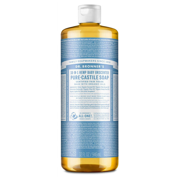 Dr.Bronner's 18 In 1 Hemp Baby Unscented Organic Liquid Soap 32oz