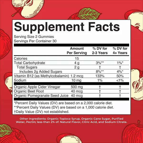 Mary Ruth's Apple Cider Vinegar Gummies, Apple, 60 ct