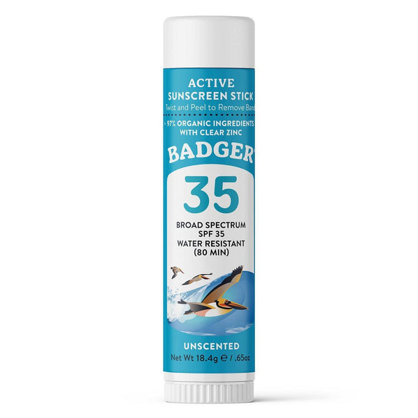 Badger Active Mineral Sunscreen Stick  Unscented  SPF 35  0.65 oz