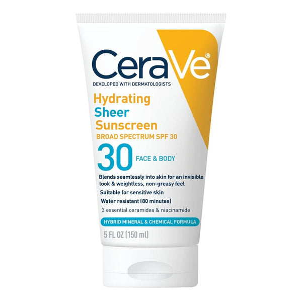 CeraVe Hydrating Sheer Sunscreen Lotion for Face and Body - SPF 30 - 5oz