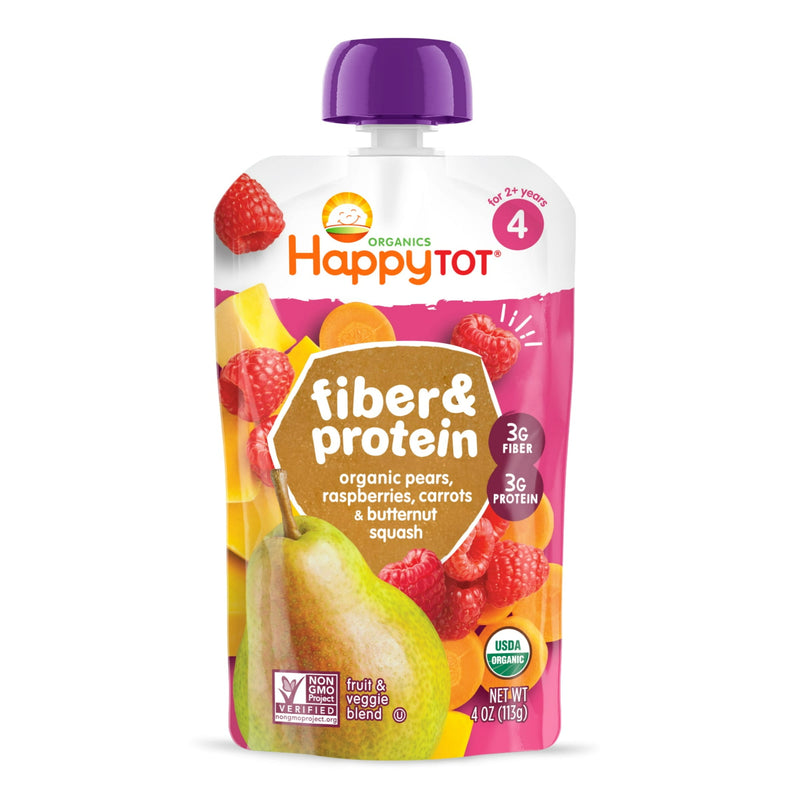 Proteína de fibra Happybaby Pears Orgánica Raspberries Zanahorias y calabaza Butternut 4oz