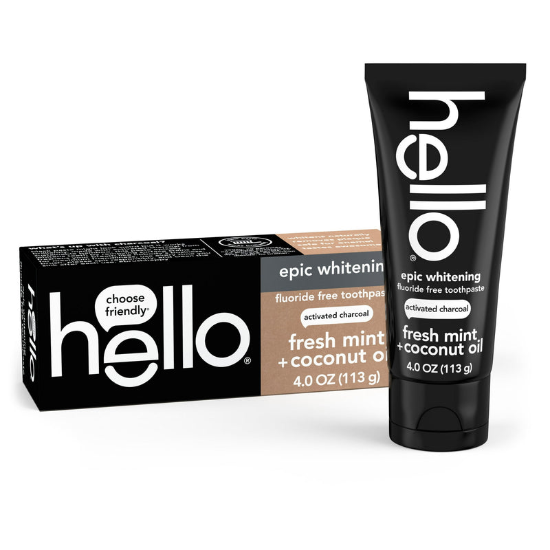 Hello Whitening Fluoride Free Toothpaste Fresh Mint + Coconut Oil 4oz