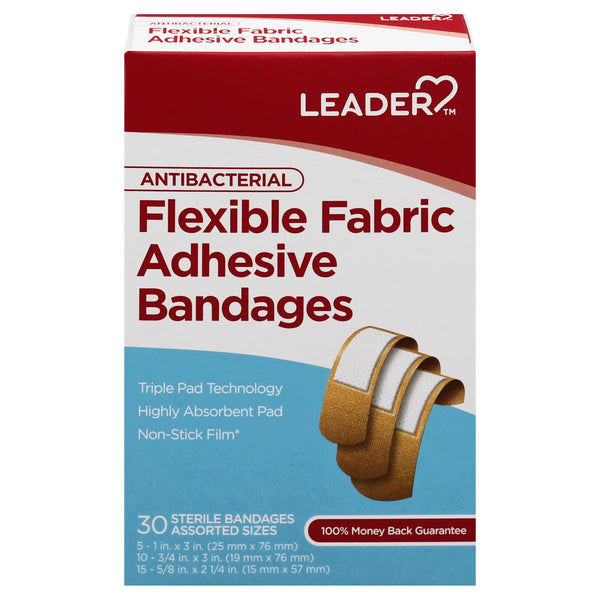 Leader Advanced Antibacterial Flexible Fabric Adhesive Bandages assorted 30ct