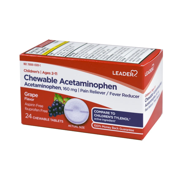 Leader Acetaminophen Grape Chewables 160mg 24ct