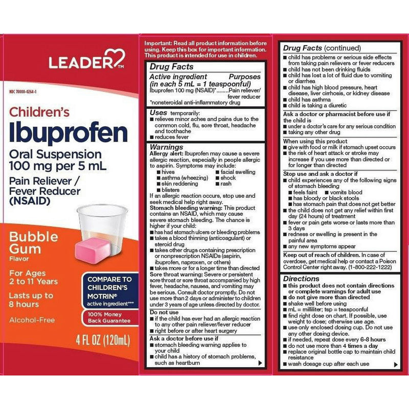 Leader Children's Ibuprofen Liquid Buble Gum 4oz