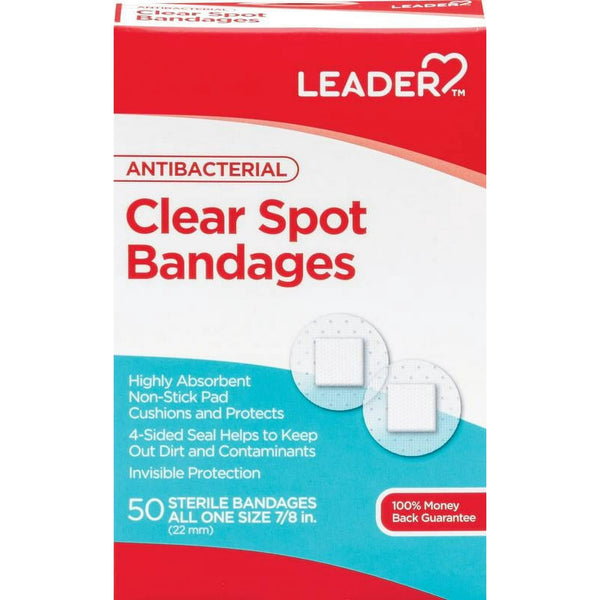 Leader Antibacterial Clear Spot Bandages 50ct