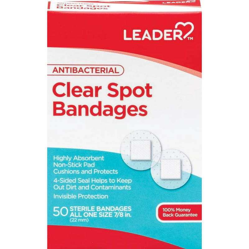 Leader Antibacterial Clear Spot Bandages 50ct
