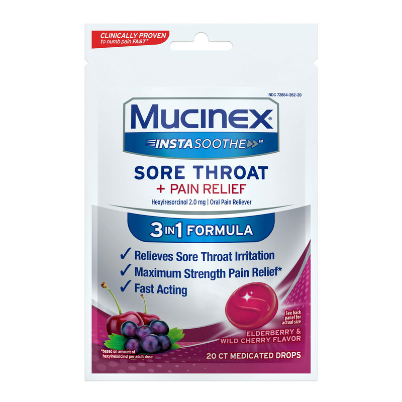 Mucinex Sore Throat Pain Relief Elderberry Drops 20ct