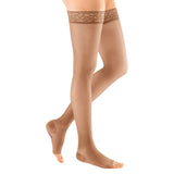 Medi  Sheer & Soft Thigh High With Lace Silicone Band 20-30mmHg Open Toe Natural