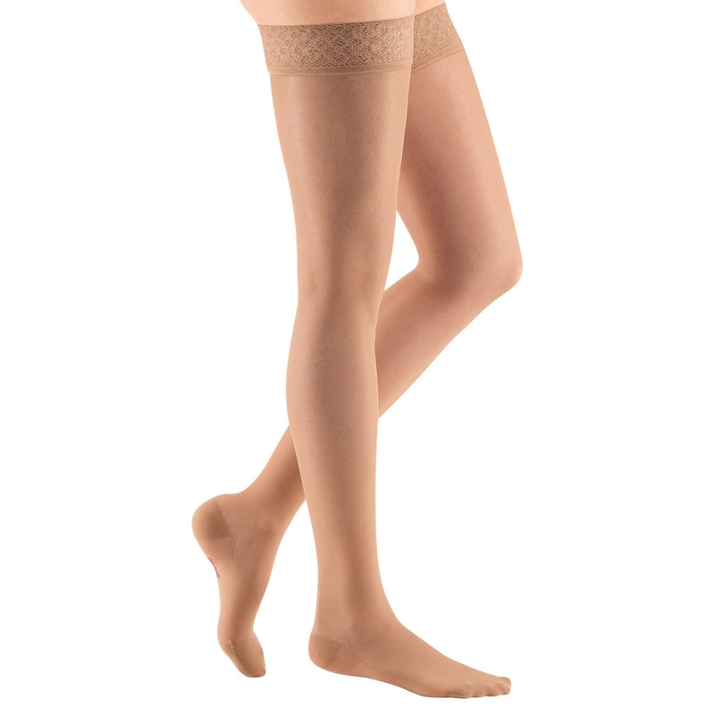 Medi Sheer & Soft Thigh High With Lace Silicone Band 20-30mmHg Closed Toe Natural