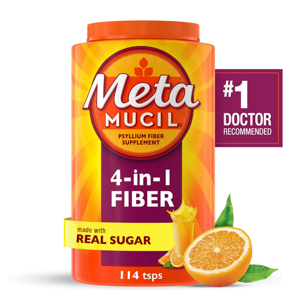 Metamucil Fiber Supplement with Real Sugar Orage Smooth Texture 48.2oz
