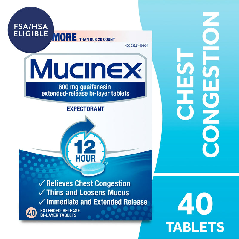Mucinex 12 Hour Expectorant 600mg 40 Tablets