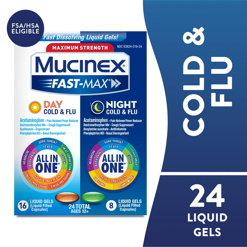 Mucinex Fast-Max Day Cold & Flu & Night 24 Liquidgels