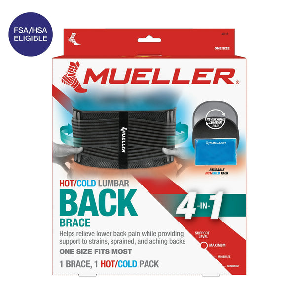 Mueller Lumbar 4-in-1 Back Brace with Hot Cold Pack One Size