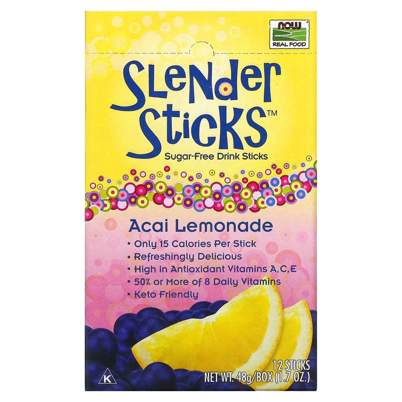 Now Foods Slender Sticks Acai Lemonade, Sugar Free, 12 Ct
