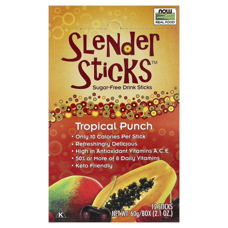 NOW Foods Slender Sticks Tropical Punch Sugar-Free Drink Sticks with Electrolytes, 12 Ct
