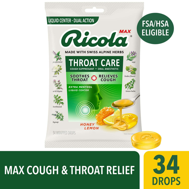 Ricola Max Throat Care Honey Lemon Drops 34ct
