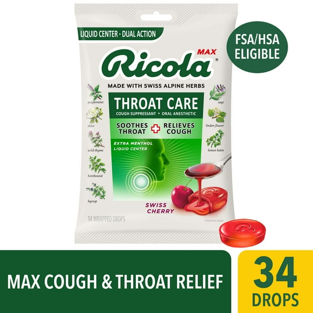 Ricola Max Throat Care Swiss Chewable Drops 34ct