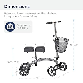 Roscoe Medical E-Series Knee Walker Black Size 1