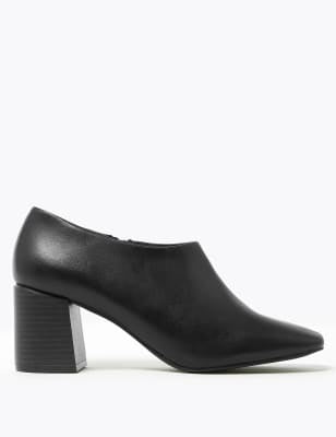 Marks & Spencer Leather Square Toe Shoe Boots - Black - US 5 (UK 3½)