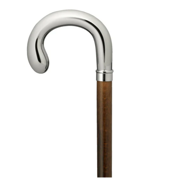 Harvy Mens Cane Silver Finish Crook Walnut