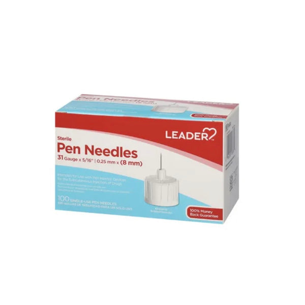 Leader Sterile 31 Gauge 8 mm Pen Needles 100ct