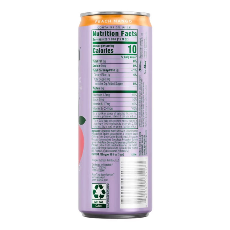 Bloom Energy, Peach Mango, 12 Oz