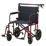 Drive Medical Bariatric Transport Chair with 12 Inches Rear Flat Free Wheels, Red, 22 Inches